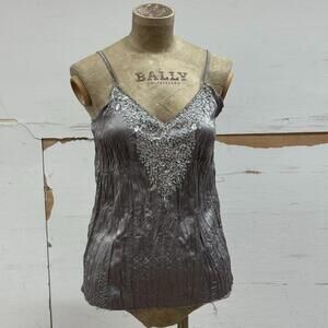 Y2K Krisp Grey Pleated Sequin Cami Top Size M